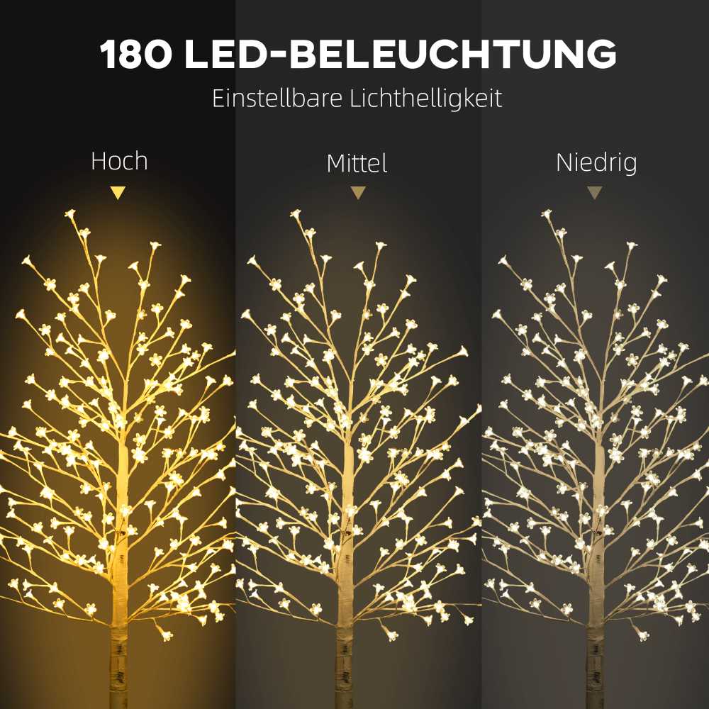 HOMCOM LED eglutė, šviečianti eglutė, vyšninė eglutė su 180 šviesos diodų, 3 ryškumo lygiai, 180 cm eglutės šviesa, dirbtinė eglutė su apšvietimu, kalėdinė dekoracija