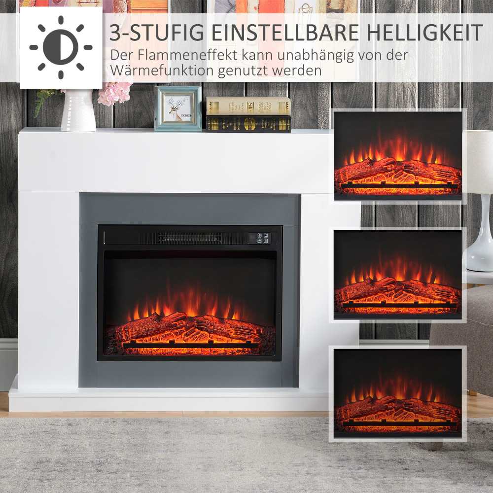 HOMCOM LED elektrinis židinys Stovintis židinys Krosnelė su liepsnos efektu 1800/2000W Vidaus šildymas Dekoratyvinis židinys MDF Baltas 113x26,6x87,5cm, suteikiantis jaukumo