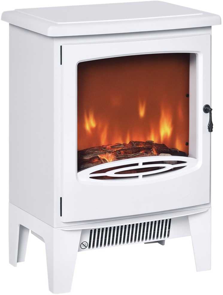 HOMCOM LED elektrinis židinys Stovintis židinys Krosnelė su liepsnos efektu 900/1800 W Metalas ABS plastikas Stiklas Balta 39 x 26 x 54,8 cm