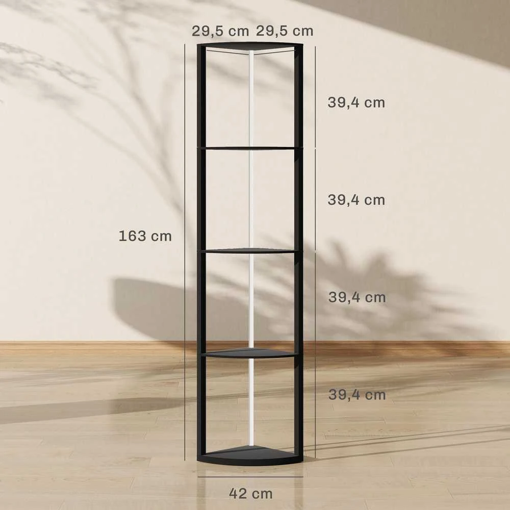 HOMCOM LED pastatomas šviestuvas, 5 lygių reguliuojamo ryškumo toršeras su lentynomis, RGB spalvų keitimas, nuotolinio valdymo pultas