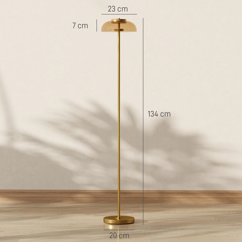 HOMCOM LED grindų lempa svetainei, pastatoma lempa su 3000 K šilta šviesa, kojinis jungiklis, 25 x 25 x 134 cm, žalvario spalva