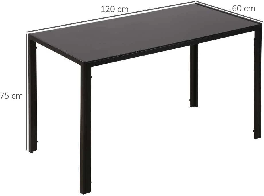 HOMCOM LED valgomasis stalas, virtuvės stalas 4 asmenims, grūdintas stiklas, metalas, juodas, 120x60x75 cm