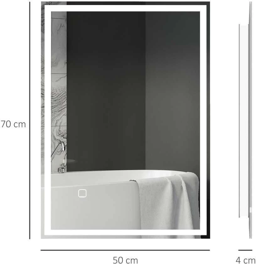 HOMCOM LED vonios veidrodis, sieninis veidrodis, 80x60 cm, nerasojantis, jutiklinis jungiklis, IP44