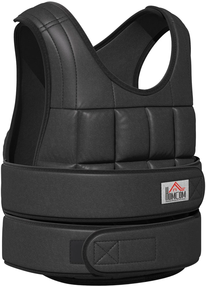 HOMCOM svorių liemenė 30 kg, treniruočių liemenė su 35 reguliuojamais svorio maišeliais, jėgos treniruotėms, Oksfordo audinys ir metalas, juoda, 60x50 cm