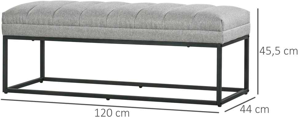 HOMCOM paminkštintas suoliukas su lino išvaizdos audiniu, skirtas miegamajam, koridoriui, iki 200 kg, plieninės kojelės, šviesiai pilkas, 120x44x45,5 cm