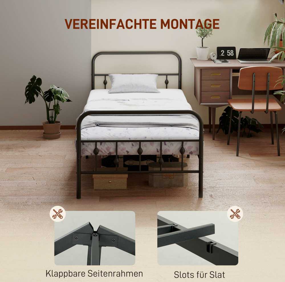 HOMCOM Lovos rėmas čiužiniui 200 x 90 cm, sulankstomas lovos rėmas, 82,5 cm aukščio metalinė lova, metalinis lovos rėmas, pagamintas iš metalo, skirtas miegamajam, svečių kambariui, juodas