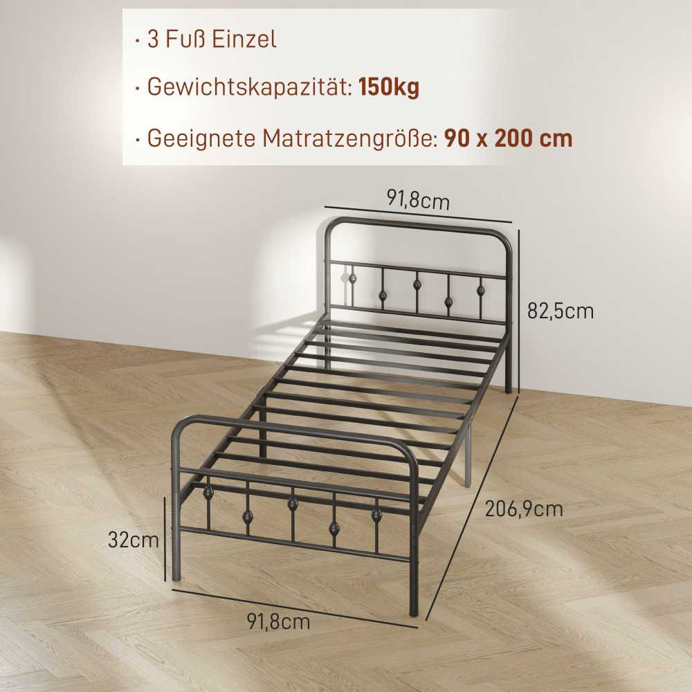 HOMCOM Lovos rėmas čiužiniui 200 x 90 cm, sulankstomas lovos rėmas, 82,5 cm aukščio metalinė lova, metalinis lovos rėmas, pagamintas iš metalo, skirtas miegamajam, svečių kambariui, juodas