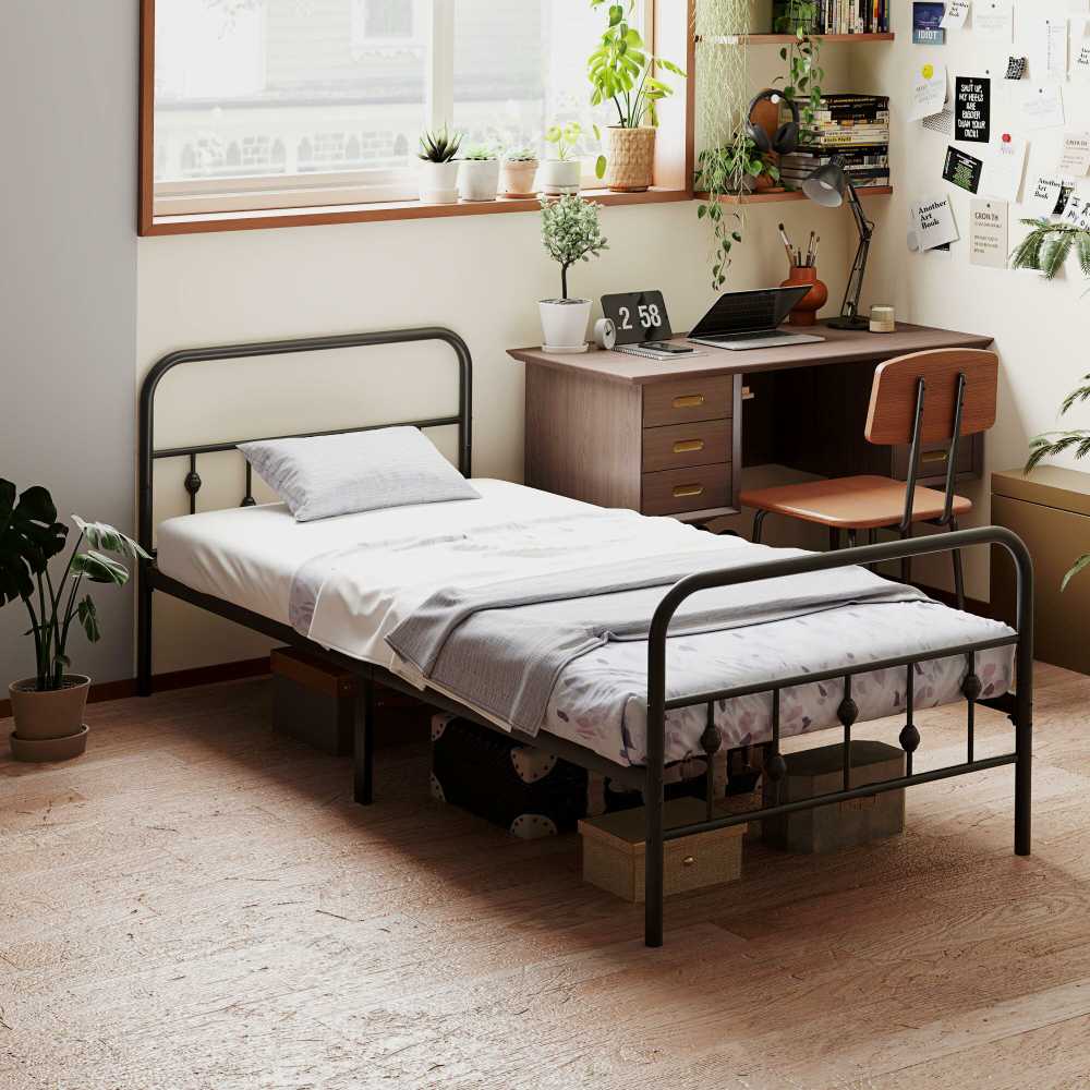 HOMCOM Lovos rėmas čiužiniui 200 x 90 cm, sulankstomas lovos rėmas, 82,5 cm aukščio metalinė lova, metalinis lovos rėmas, pagamintas iš metalo, skirtas miegamajam, svečių kambariui, juodas