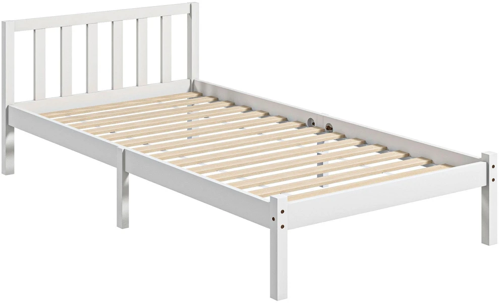 HOMCOM lovos rėmas, medinė lova su grotelėmis, 208 x 96 cm lovos rėmas su galvūgaliu, vienvietės lovos rėmas miegamajam, balta
