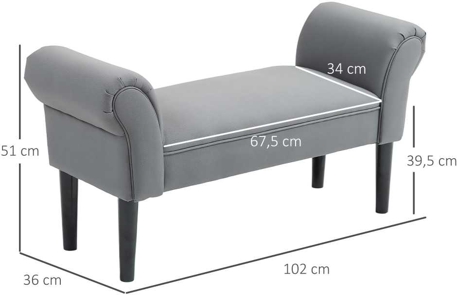 HOMCOM minkštasuolis, suoliukas prie lovos, suoliukas prieškambariui, miegamojo suoliukas, iki 130 kg apkrova, tamsiai pilkas, 102 x 36 x 51 cm
