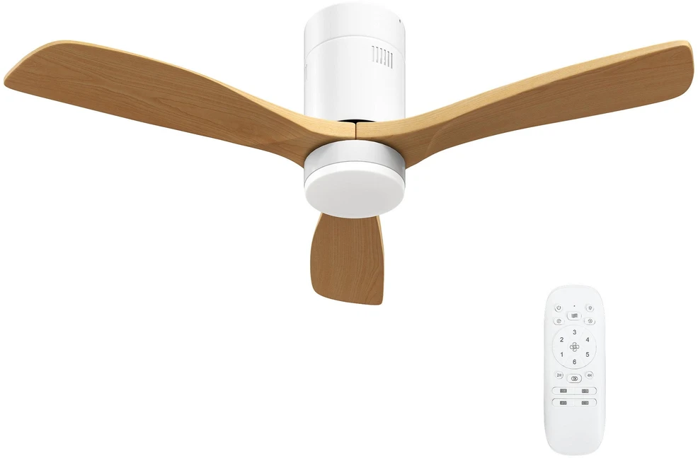 HOMCOM Lubų ventiliatorius su apšvietimu ir nuotoliniu valdymu 117 cm LED lempa su ventiliatoriumi, 3 sparnais, grįžtamuoju nuolatinės srovės varikliu, 3 šviesos spalvomis, 6 greičiais, laikmačiu miegamajam