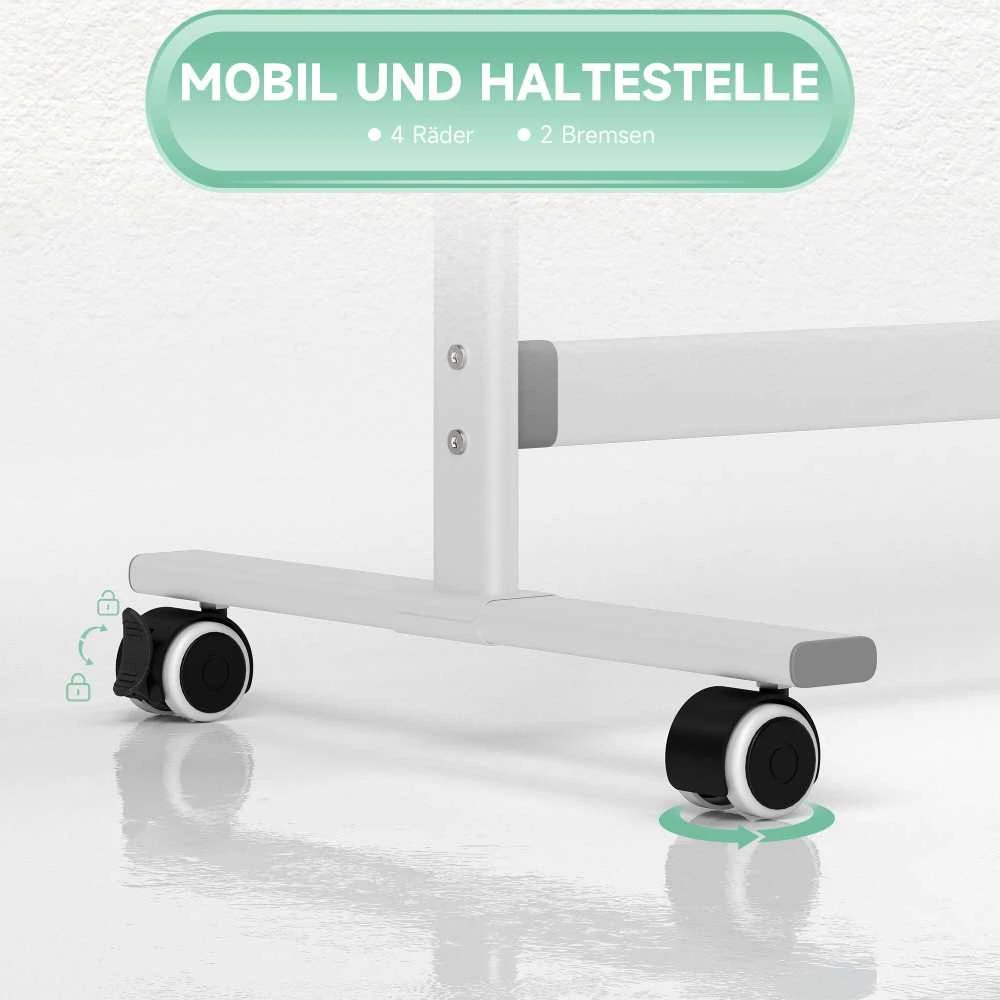 HOMCOM Magnetinė lenta 120 x 90 cm Dvipusė magnetinė lenta su stovu, ratukais, 6 žymekliais ir 1 trintuku, 360° pasukama, 3 pakopų reguliuojama magnetinė lenta biurui, namams