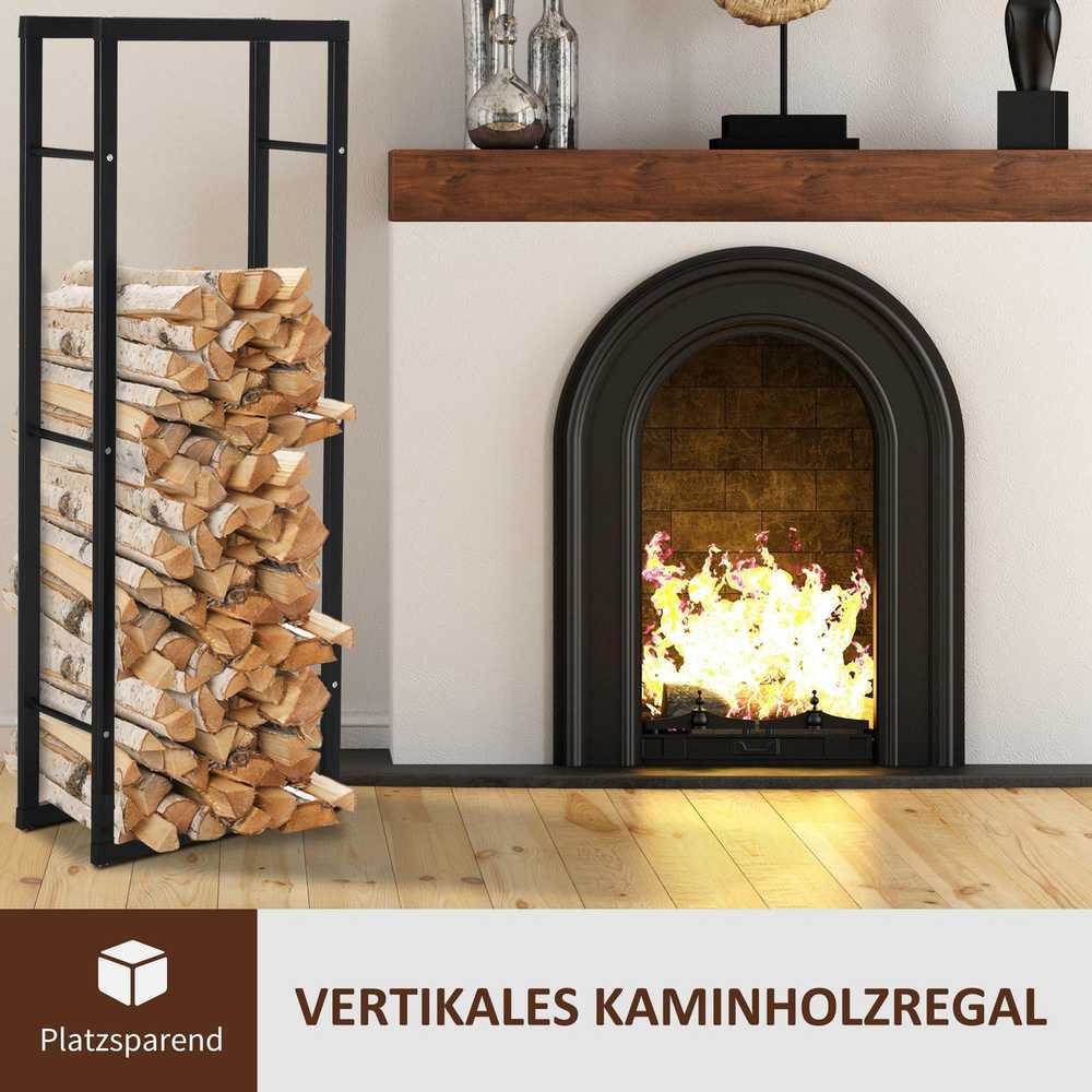 HOMCOM Malkų stelažas Židinio malkų stelažas Židinio malkų stovas Židinio malkų laikiklis 100 kg Plienas Juodas L40 x W25 x H150 cm