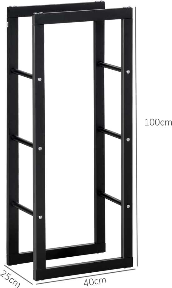 HOMCOM Malkų stovas Malkų stovas Malkų laikiklis Malkų laikiklis 100 kg Plienas Juodas L40 x W25 x H100 cm