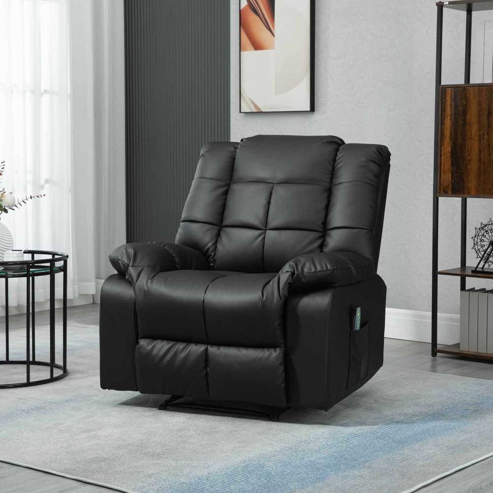Fotelis HOMCOM masažinis krėslas televizoriaus krėslas elektrinis relaksacinis krėslas su masažo funkcija dirbtinė oda medis plienas porolonas juodas 94 x 99 x 99 cm