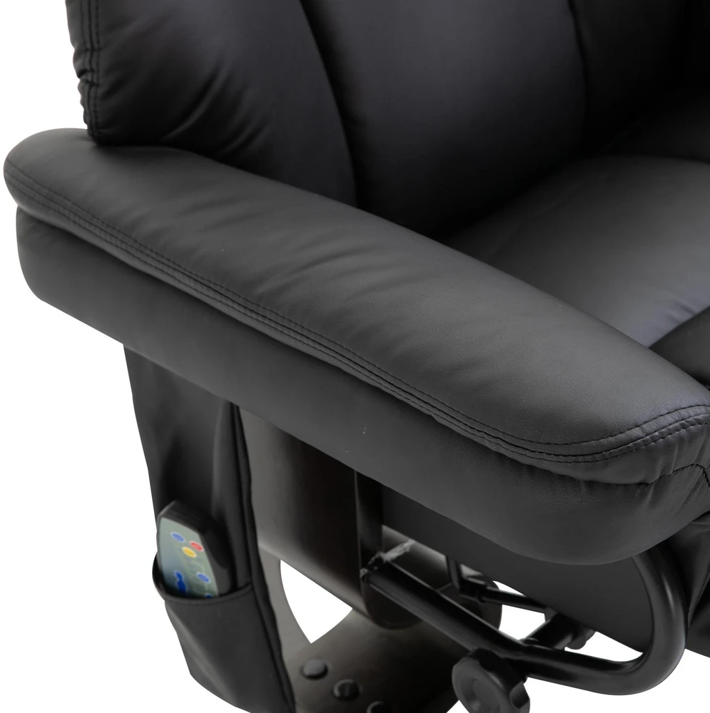 Fotelis HOMCOM masažinis krėslas su kojų atrama, atsilošimo funkcija, dirbtinė oda, juodas