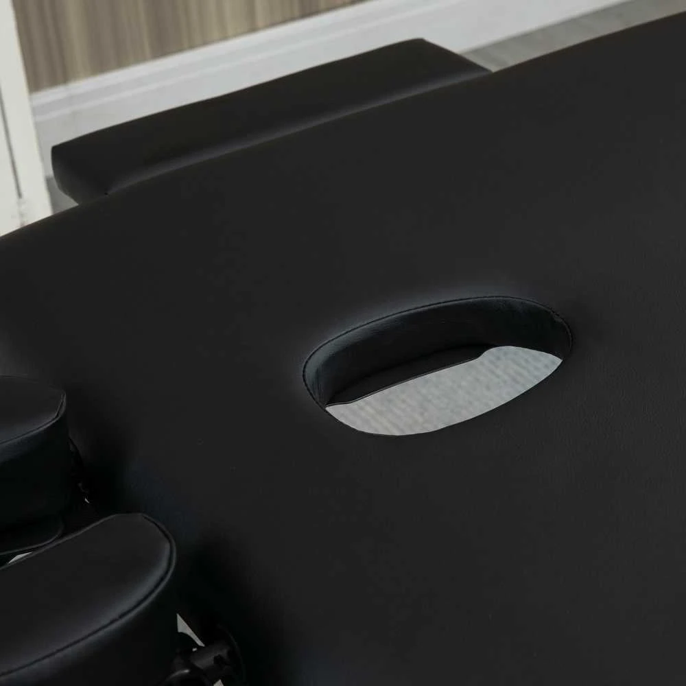 Sulankstoma masažo lova HOMCOM, profesionalus 7 zonų masažo stalas, reguliuojamo aukščio, išlaikantis iki 130 kg svorį, idealiai tinka SPA ir salonams, juoda