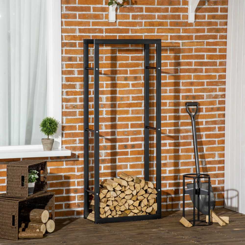 HOMCOM Medinė lentyna Vertikali medinė lentyna 100 kg talpos Metalinė 60 × 25 × 150 cm