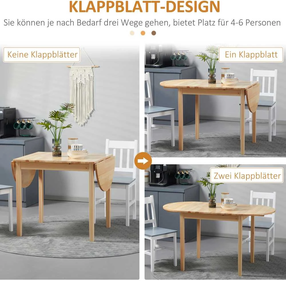 HOMCOM medinis sulankstomas valgomojo stalas, 6 vietų virtuvinis stalas su nuleidžiamais kraštais, kompaktiškas stalas mažoms erdvėms, valgomajam, virtuvei, 140 x 70 x 75 cm, natūralaus medžio spalvos