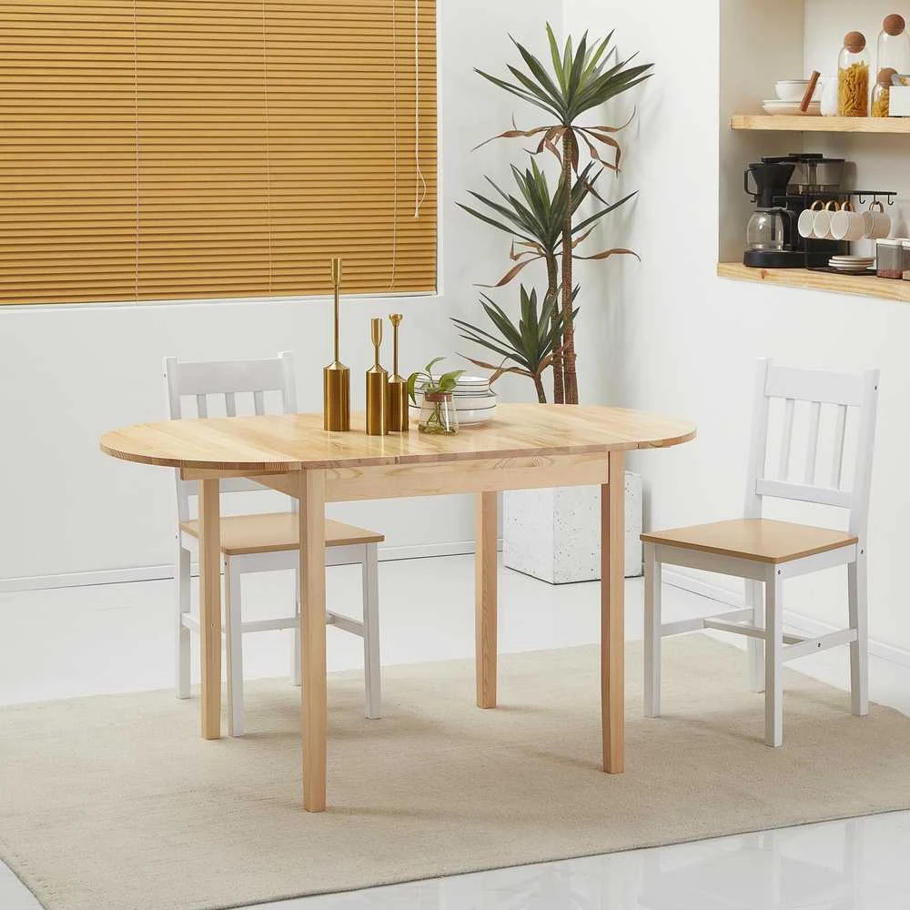 HOMCOM medinis sulankstomas valgomojo stalas, 6 vietų virtuvinis stalas su nuleidžiamais kraštais, kompaktiškas stalas mažoms erdvėms, valgomajam, virtuvei, 140 x 70 x 75 cm, natūralaus medžio spalvos