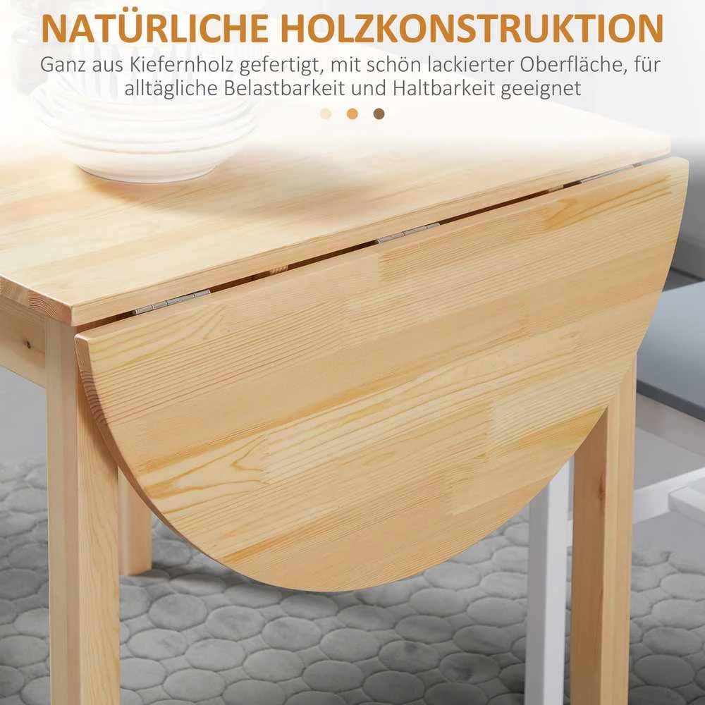 HOMCOM medinis sulankstomas valgomojo stalas, 6 vietų virtuvinis stalas su nuleidžiamais kraštais, kompaktiškas stalas mažoms erdvėms, valgomajam, virtuvei, 140 x 70 x 75 cm, natūralaus medžio spalvos