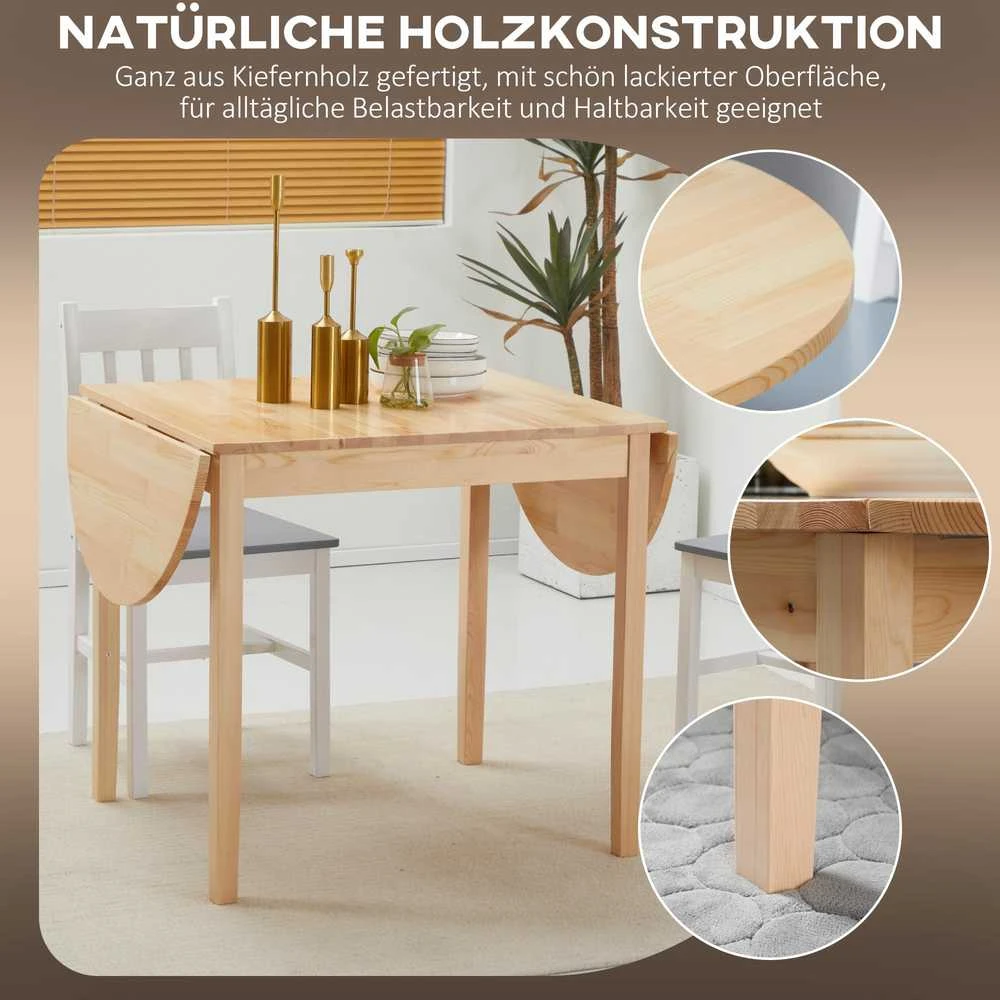 HOMCOM medinis sulankstomas valgomojo stalas, 6 vietų virtuvinis stalas su nuleidžiamais kraštais, kompaktiškas stalas mažoms erdvėms, valgomajam, virtuvei, 140 x 70 x 75 cm, natūralaus medžio spalvos
