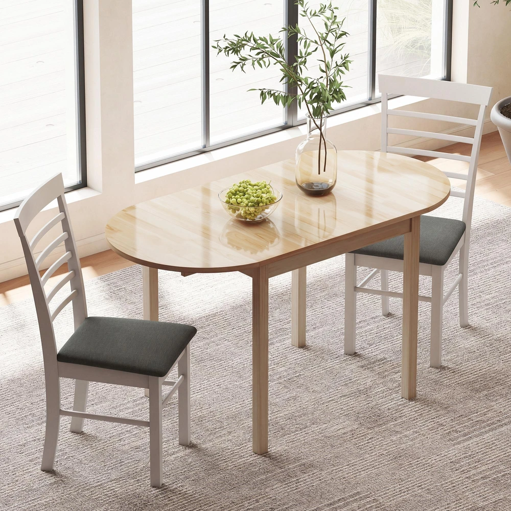 HOMCOM medinis sulankstomas valgomojo stalas, 6 vietų virtuvinis stalas su nuleidžiamais kraštais, kompaktiškas stalas mažoms erdvėms, valgomajam, virtuvei, 140 x 70 x 75 cm, natūralaus medžio spalvos