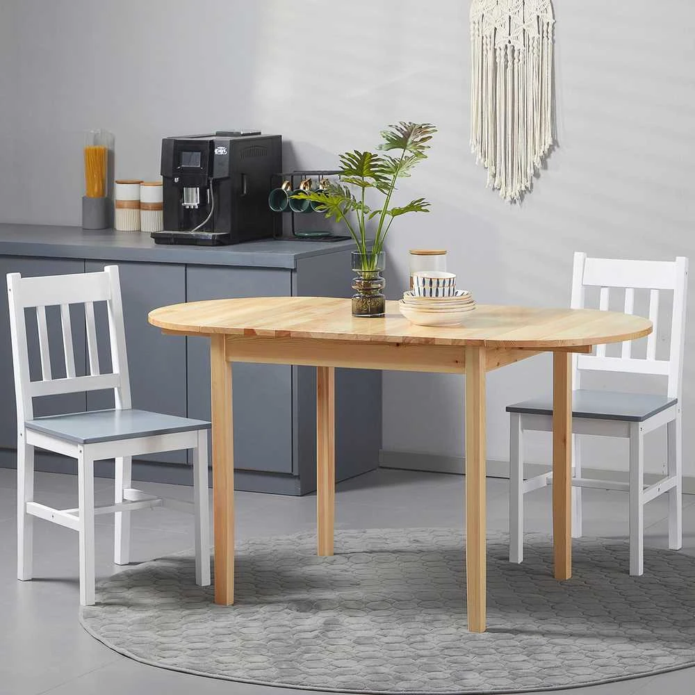 HOMCOM medinis sulankstomas valgomojo stalas, 6 vietų virtuvinis stalas su nuleidžiamais kraštais, kompaktiškas stalas mažoms erdvėms, valgomajam, virtuvei, 140 x 70 x 75 cm, natūralaus medžio spalvos