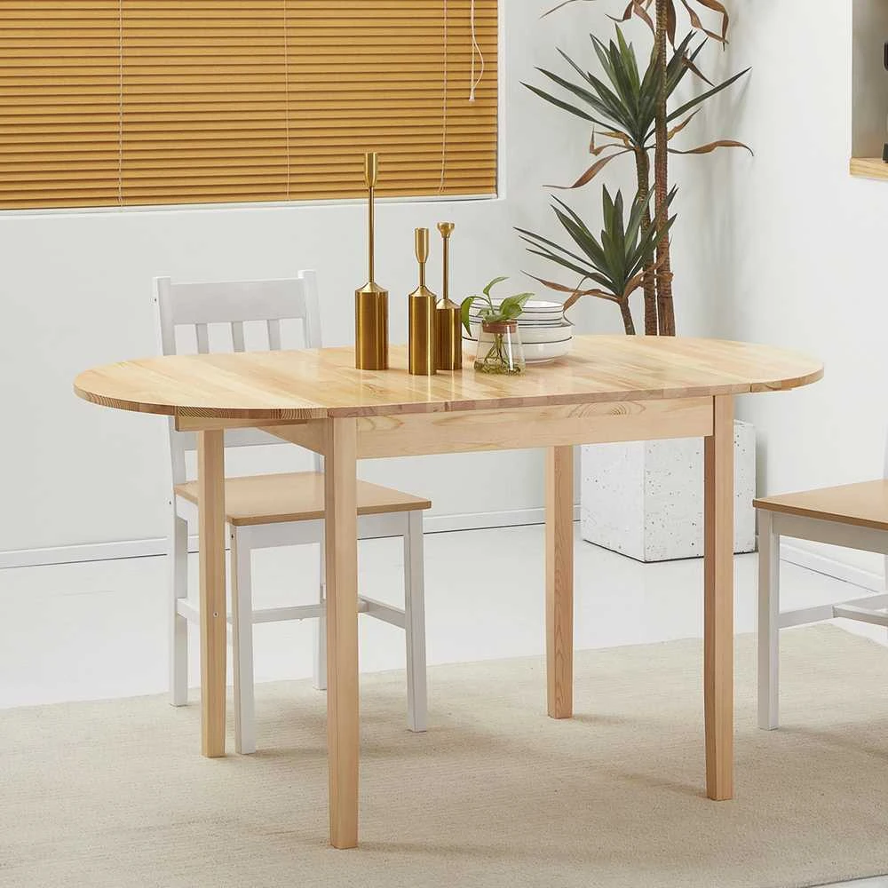HOMCOM medinis sulankstomas valgomojo stalas, 6 vietų virtuvinis stalas su nuleidžiamais kraštais, kompaktiškas stalas mažoms erdvėms, valgomajam, virtuvei, 140 x 70 x 75 cm, natūralaus medžio spalvos