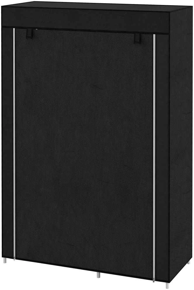 HOMCOM medžiaginė drabužių spinta su 6 lentynomis, neaustinės medžiagos išvaizda, sulankstoma, juoda, 103x43x162,5 cm