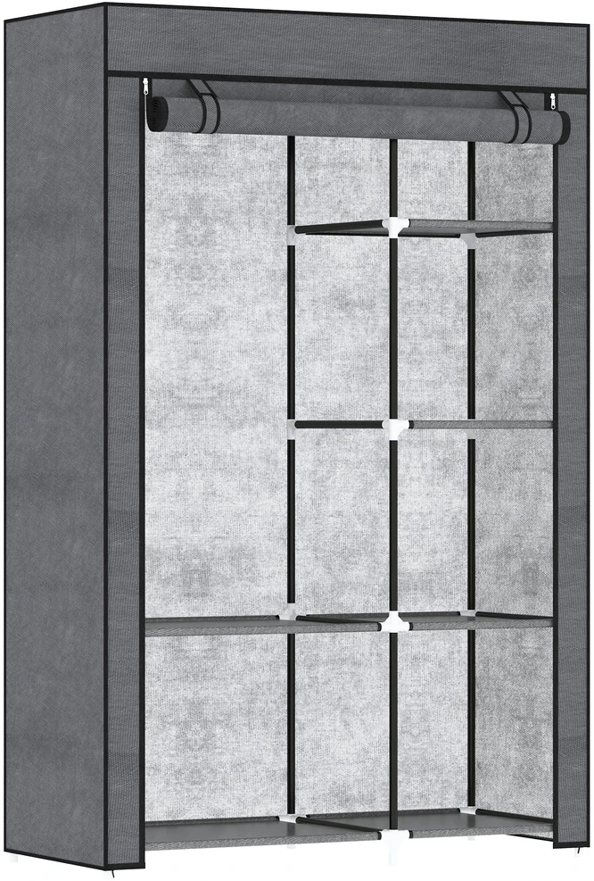 HOMCOM medžiaginė spinta drabužiams su kabykla, 6 skyriai, sulankstoma neaustinės medžiagos spinta, spinta miegamajam, prieškambariui, tamsiai pilka, 103 x 43 x 162,5 cm