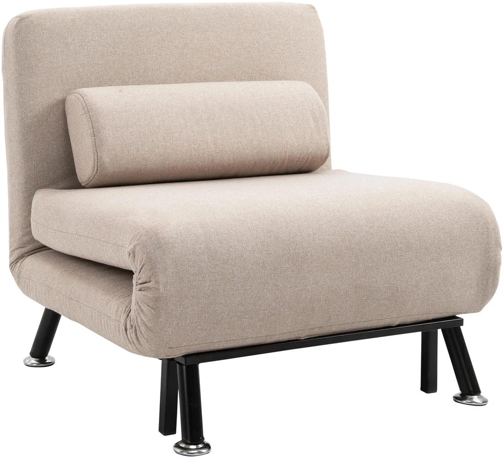 HOMCOM miegamasis fotelis, transformuojamas fotelis-lova, su pagalve, linų imitacijos audinys, reguliuojama nugaros atrama, apkrova iki 150 kg, svetainei, smėlio spalvos