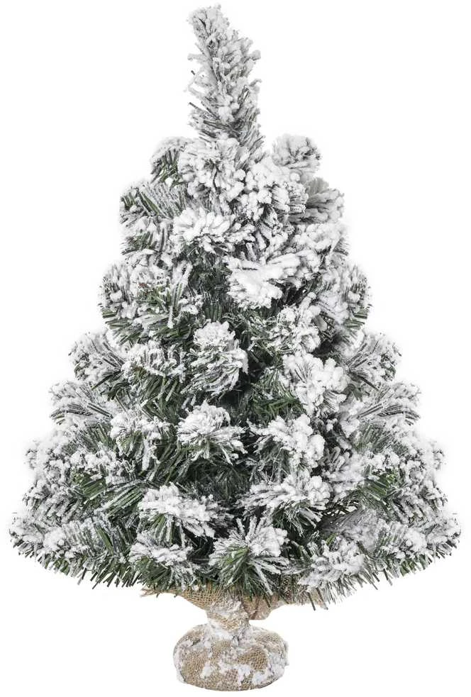HOMCOM mini dirbtinė Kalėdų eglutė 60 cm, apsnigta, 67 šakelės, cementinis pagrindas, skirta patalpoms ir biurui