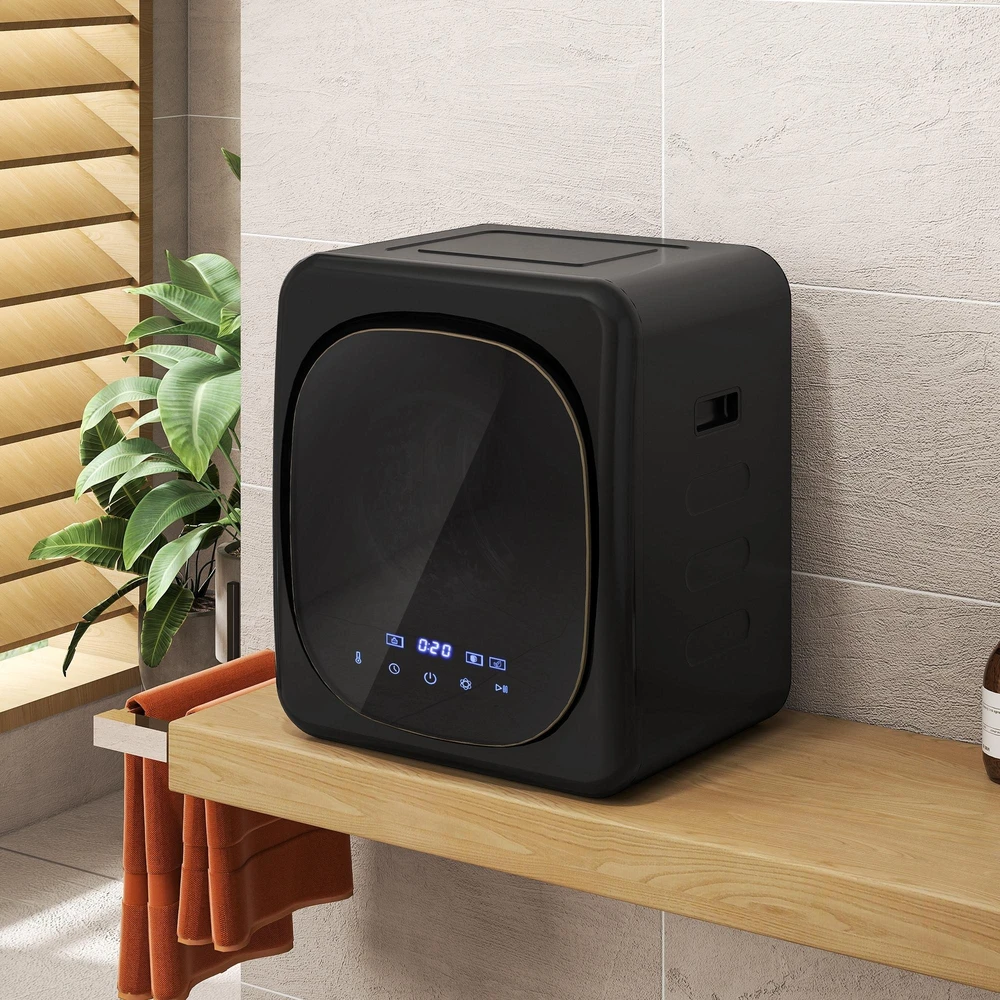 HOMCOM mini drabužių džiovyklė su 6 programomis, LED jutikliniu ekranu, 4kg talpa, iki 60 ℃, 800 W, laisvai pastatoma, montuojama ant sienos, ištraukiamoji džiovyklė su apsauga nuo perkaitimo, drabužių džiovyklė, juoda