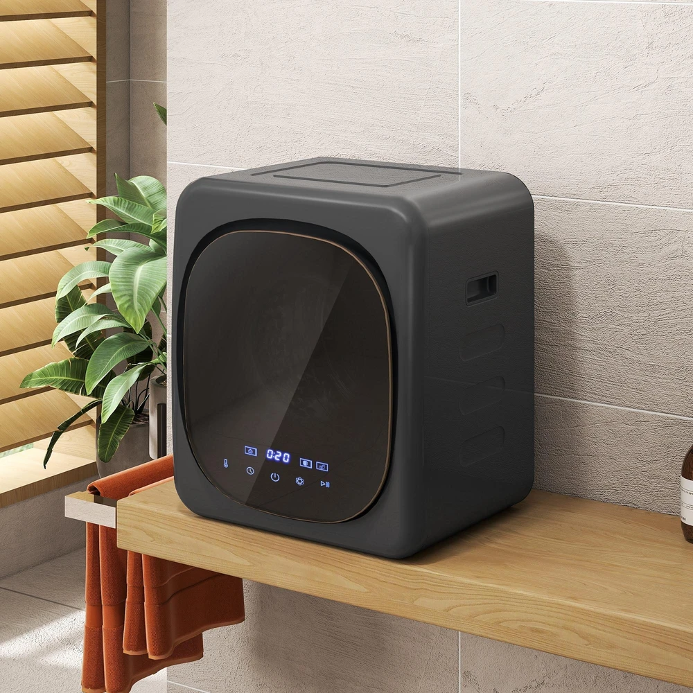HOMCOM mini drabužių džiovyklė su 6 programomis, LED jutikliniu ekranu, 4kg talpa, iki 60℃, 800 W, pastatoma arba montuojama ant sienos, ventiliuojama, su apsauga nuo perkaitimo, pilka