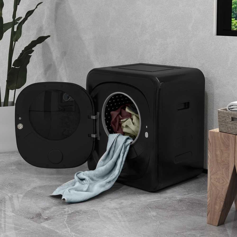 HOMCOM mini drabužių džiovyklė su 6 programomis, LED jutikliniu ekranu, 4kg talpa, iki 60 ℃, 800 W, laisvai pastatoma, montuojama ant sienos, ištraukiamoji džiovyklė su apsauga nuo perkaitimo, drabužių džiovyklė, juoda