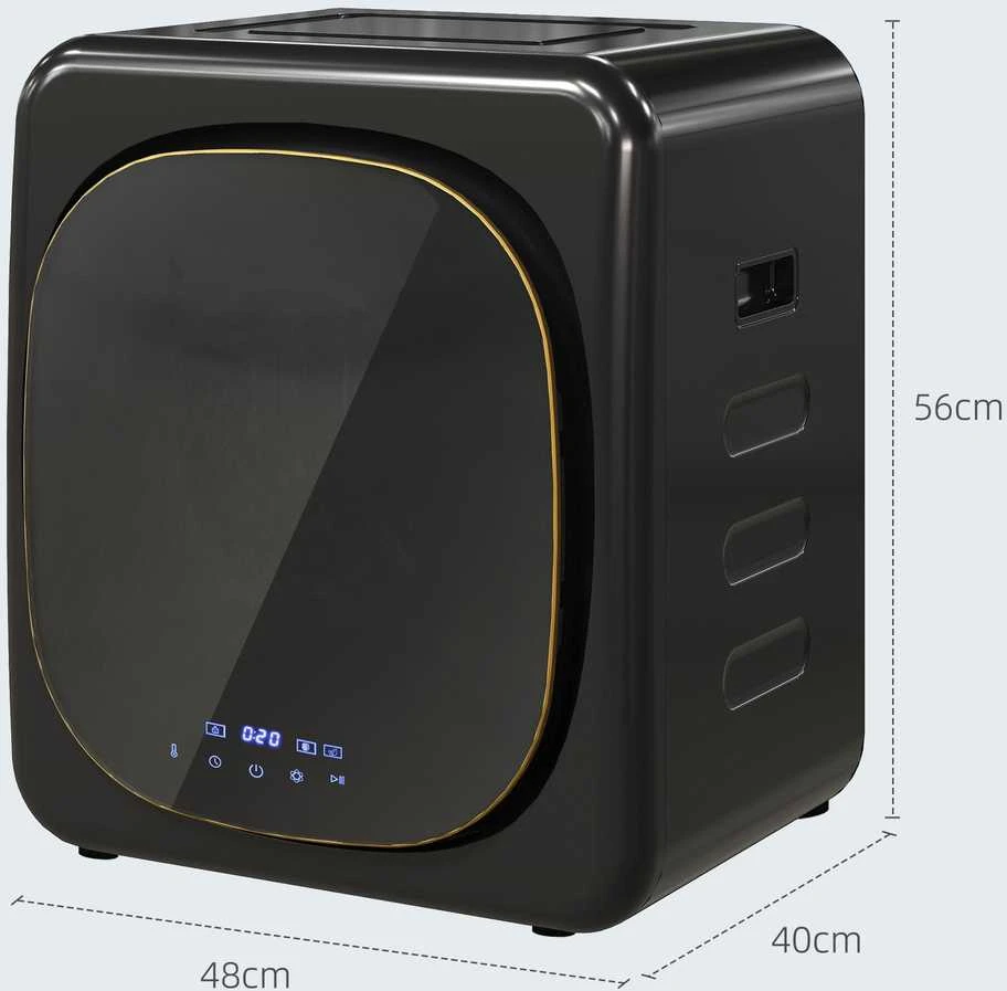 HOMCOM mini drabužių džiovyklė su 6 programomis, LED jutikliniu ekranu, 4kg talpa, iki 60 ℃, 800 W, laisvai pastatoma, montuojama ant sienos, ištraukiamoji džiovyklė su apsauga nuo perkaitimo, drabužių džiovyklė, juoda