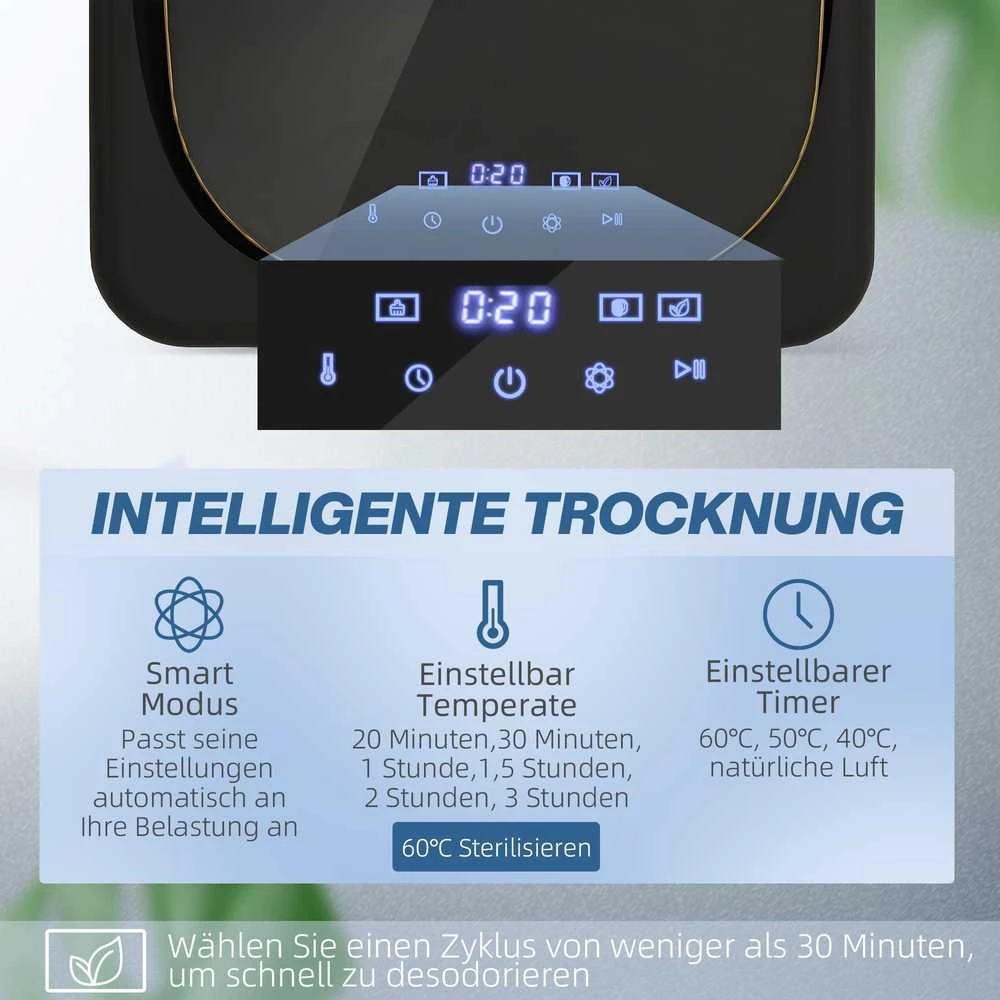 HOMCOM mini drabužių džiovyklė su 6 programomis, LED jutikliniu ekranu, 4kg talpa, iki 60 ℃, 800 W, laisvai pastatoma, montuojama ant sienos, ištraukiamoji džiovyklė su apsauga nuo perkaitimo, drabužių džiovyklė, juoda