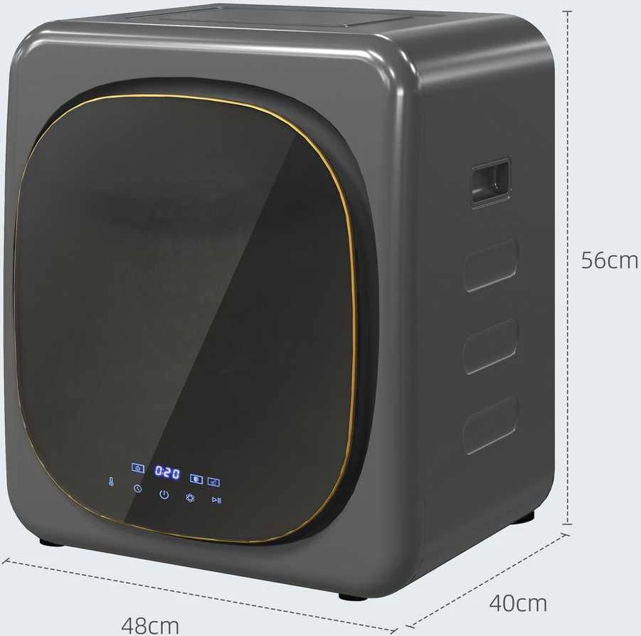 HOMCOM mini drabužių džiovyklė su 6 programomis, LED jutikliniu ekranu, 4kg talpa, iki 60℃, 800 W, pastatoma arba montuojama ant sienos, ventiliuojama, su apsauga nuo perkaitimo, pilka