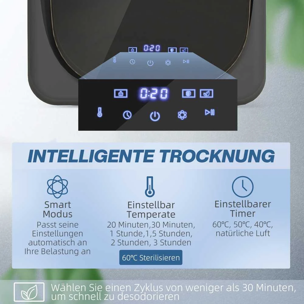 HOMCOM mini drabužių džiovyklė su 6 programomis, LED jutikliniu ekranu, 4kg talpa, iki 60℃, 800 W, pastatoma arba montuojama ant sienos, ventiliuojama, su apsauga nuo perkaitimo, pilka
