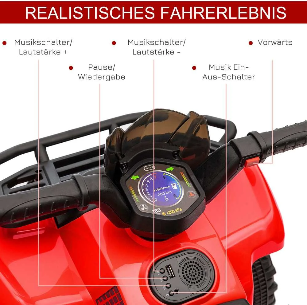 HOMCOM mini elektrinis keturratis vaikams 18-36 mėn., vaikiškas automobilis su priekiniu žibintu, vaikiškas elektrinis motociklas, rožinis