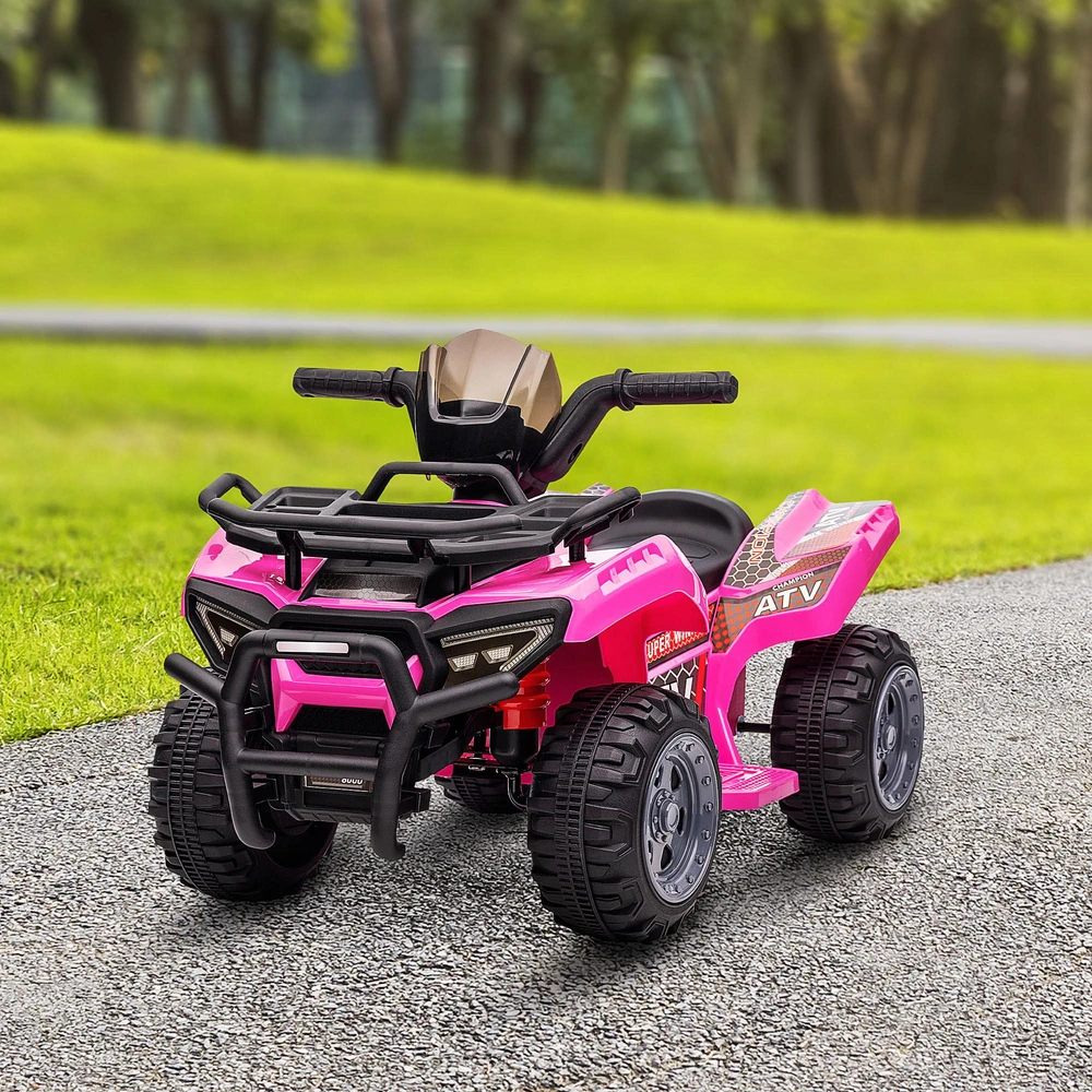 HOMCOM mini elektrinis keturratis vaikams 18-36 mėn., vaikiškas elektrinis ATV su LED priekiniu žibintu, metalas ir PP plastikas, rožinis