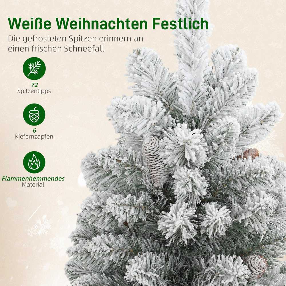 HOMCOM Mini Kalėdinė eglutė 60 cm, dirbtinė su sniegu, 72 šakelės, 72 pušies kankorėžiai, cementinis pagrindas