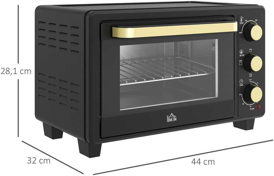Kaitlentė "HOMCOM" mini orkaitė 16 L 1400 W Mini orkaitė 100-230 ℃ 60 min. laikmatis, su grilio grotelėmis ir kepimo skardomis, picų kepimo krosnelė su dėklo rankena, trupinių padėklas juodas