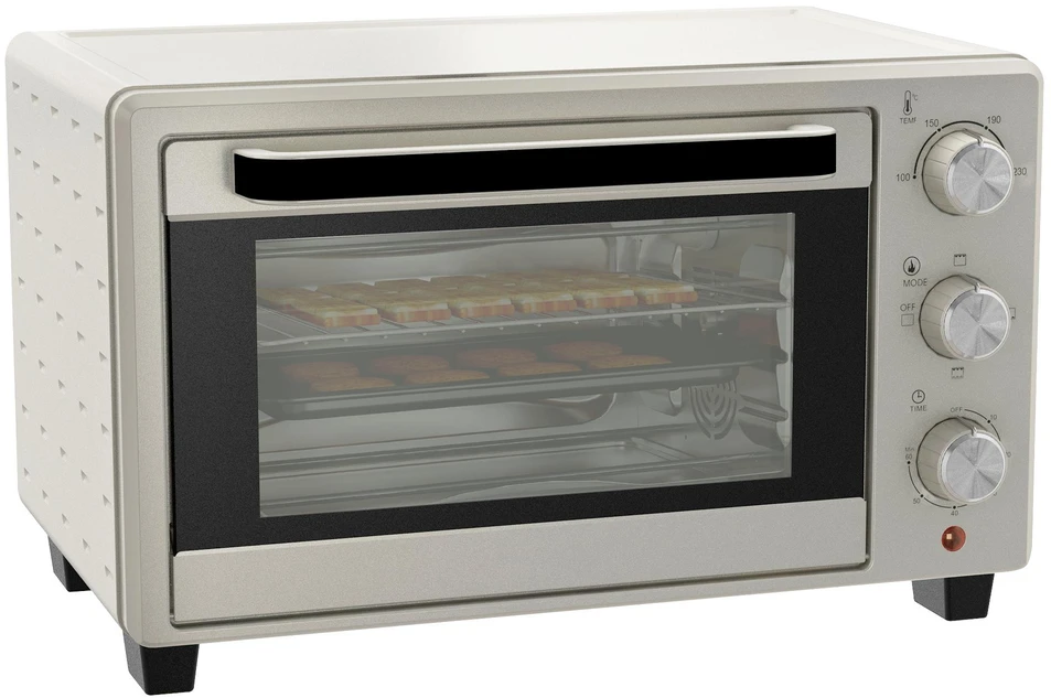 Elektrinė krosnelė HOMCOM mini orkaitė 21 l, picos orkaitė, mini orkaitė su kepimo skarda, grotelėmis ir trupinių padėklu, 1400 W, stalinė orkaitė, 1 val. laikmatis, 100–230 °C, metalinė, kreminės spalvos