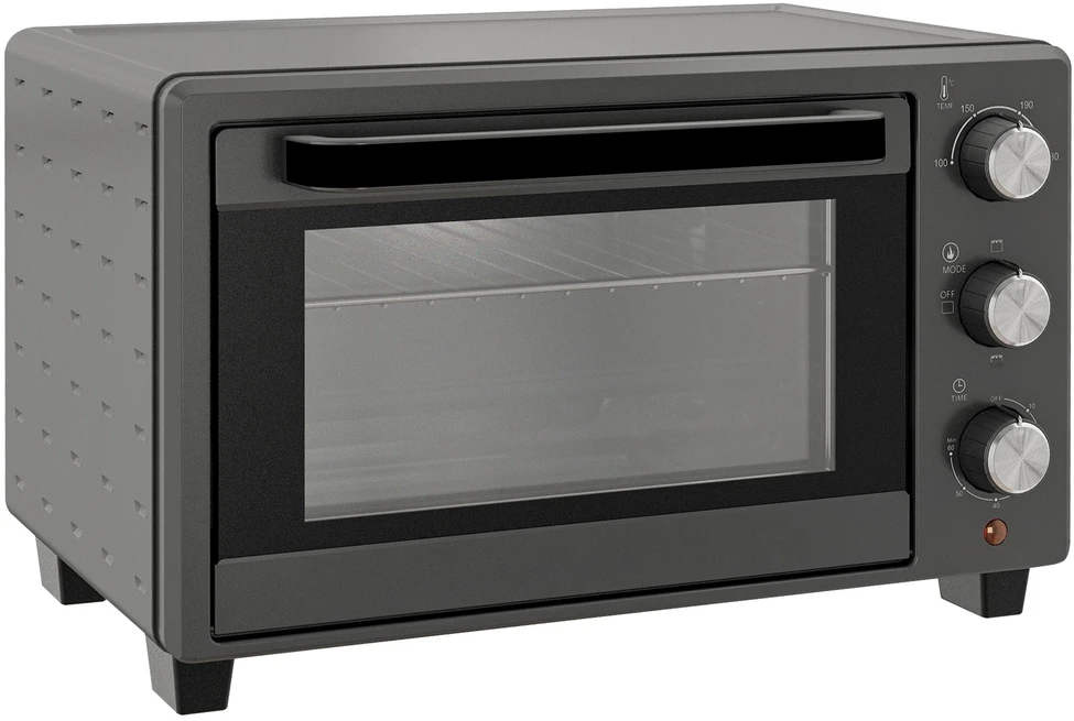 Elektrinė krosnelė HOMCOM mini orkaitė 21L 1400W 60 min. laikmatis, maža orkaitė su 100 °C–230 °C reguliuojama temperatūra ir kepimo laiku, mini orkaitė su kepimo skarda, grotelėmis, stalinis orkaitės modelis iš nerūdijančio plieno, pilka