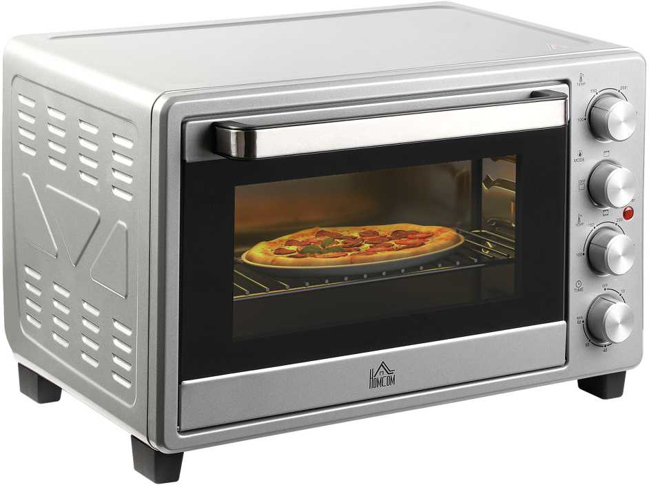 Gruzdintuvė HOMCOM mini orkaitė 32L, 1600W, elektrinė orkaitė su trupinių padėklu, nerūdijantis plienas ir stiklas, sidabrinė, 52,2x38,1x33,5cm