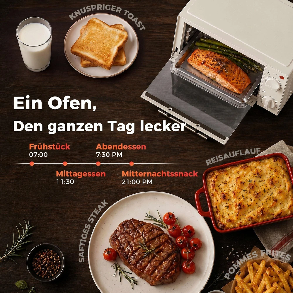 Elektrinė krosnelė HOMCOM mini orkaitė 9L, su kepimo skarda, grotelėmis, 100 °C-230 °C, reguliuojama temperatūra ir gaminimo laikas, 60 min. laikmatis, 750W, nerūdijantis plienas, kreminė balta