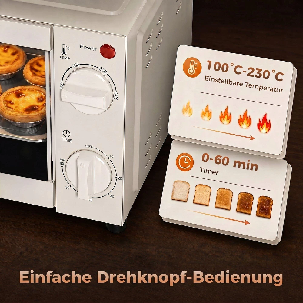 Elektrinė krosnelė HOMCOM mini orkaitė 9L, su kepimo skarda, grotelėmis, 100 °C-230 °C, reguliuojama temperatūra ir gaminimo laikas, 60 min. laikmatis, 750W, nerūdijantis plienas, kreminė balta