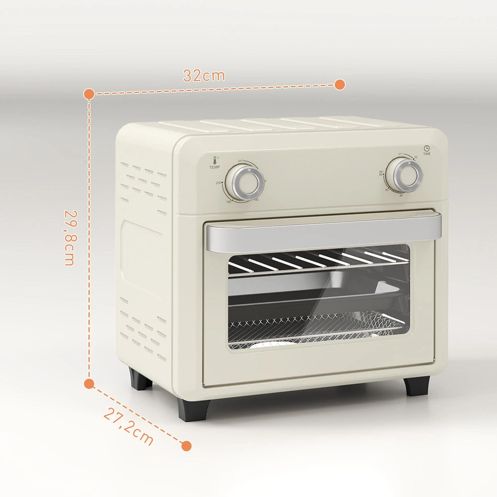 HOMCOM mini orkaitė su konvekcija 10 l, 2 viename mini orkaitė su grotelėmis, kepimo skarda ir padėklu trupiniams, 80–230 °C karšto oro gruzdintuvė su jutikliniu ekranu, laikmačiu, vidaus apšvietimu, 1000 W, nerūdijantis plienas